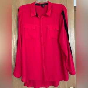 Red ANA Button-Up Blouse with Black Accents - Plus size 3